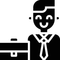 empresario trabajador empleado empleador bolsa sonrisa - icono sólido vector