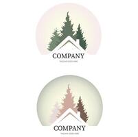 logo in the form of a house in the forest. modern and minimalist style, geometric elements, calm pastel and golden hues. logo illustration vector