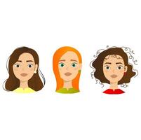 faces of girls with different emotions vector