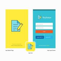 Company Write document Splash Screen and Login Page design with Logo template Mobile Online Business Template vector