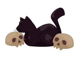 gato de halloween con calaveras vector