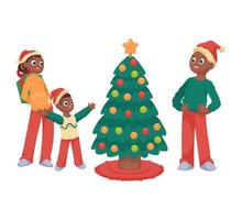 familia afro celebrando la navidad vector