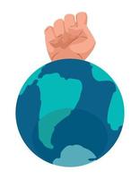 hand fist in world planet vector