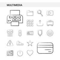 Multimedia hand drawn Icon set style isolated on white background Vector