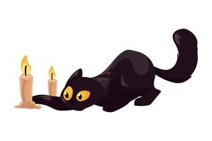 gato de halloween con velas vector