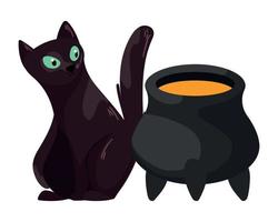 halloween cat with cauldron vector