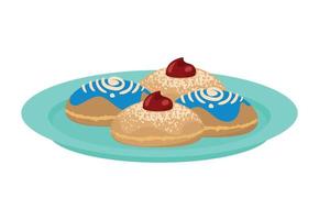 donas de hanukkah en plato vector