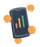 bitcoins and statistics in smartphone vector