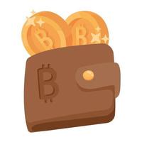 wallet with golden bitcoins vector