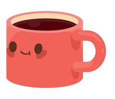 taza de café roja kawaii vector