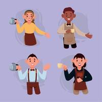 four baristas workers professionals vector