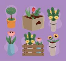 seis iconos de decoraciones de floristería vector