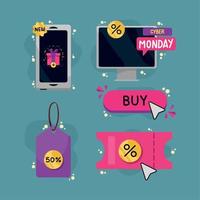 five cyber monday icons vector