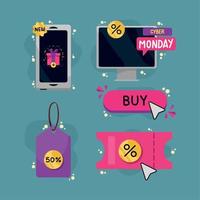 five cyber monday icons vector