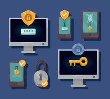 six cyber security icons vector