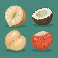 four nuts snacks icons vector