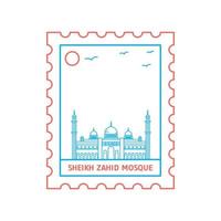 SHEIKH ZAHID MOSQUE postage stamp Blue and red Line Style vector illustration