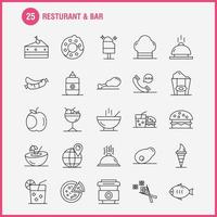 icono de línea de restaurante y bar para impresión web y kit de uxui móvil, como teléfono, chat, hotel, mapa mundial, ubicación, hotel, pictograma, paquete, vector