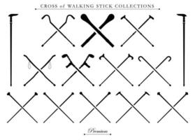 Set of walking stick crossed element illustration. Fit for symbol, icon, logo element.  Vector eps 10.