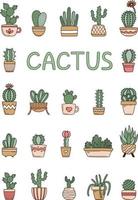 Cute cactus in flower pots set vector