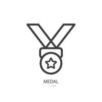 Black line icon of award medal isolated on white background. Vector illustration.