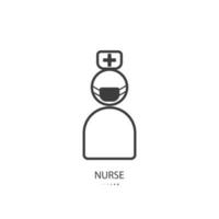 Black line icon of nurse isolated on white background. Vector illustration.