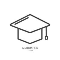 Black line icon of graduation isolated on white background. Vector illustration.