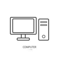 Black line icon of computer isolated on white background. Vector illustration.