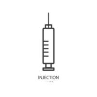 Black line icon of hypodermic syringe isolated on white background. Vector illustration.