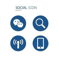 Symbol of Chat, Search, Wifi and Phone icons on blue circle shape isolated on white background. Icons about social vector illustration.