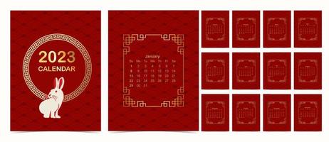 La semana del calendario de la mesa roja 2023 comienza el domingo con un patrón chino vector