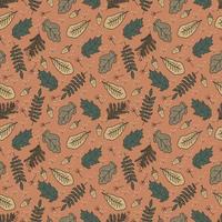 Autumn vector seamless pattern with hand drawn  fall leaves, berries.