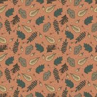 Autumn vector seamless pattern with hand drawn  fall leaves, berries.