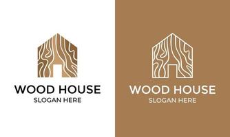 Wood house logo concept inspiration, home vector illustration with wood grain