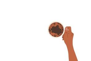 una mujer africana sostiene una taza de café. ilustración de vector de estilo plano aislado en el fondo blanco