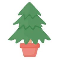 Drawing of a small Christmas tree in a pot. Vector drawing.