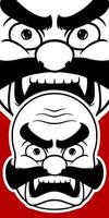 Big white Japanese mask elements isolated on red background. vector