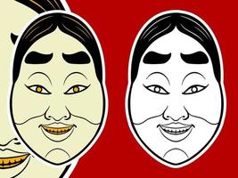 Two traditional Japanese mask elements isolated on red background. vector