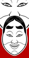 Big traditional Japanese white mask elements on red background. vector