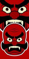 Big red Japanese mask elements isolated on red background. vector