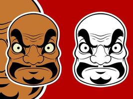 Two brown white Japanese mask elements isolated on red background.