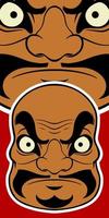 Big brown Japanese mask elements isolated on red background. vector