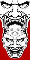 Big scary Japanese mask elements isolated on red background. vector