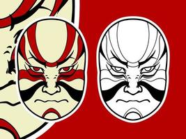 Big Japanese white mask elements isolated on red background. vector