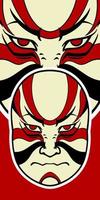 Big Japanese mask elements isolated on red background. vector