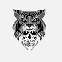 Samurai warrior skull tattoo or Japanese mask and Japan ninja. Japanese samurai warrior skull head with ronin armor sword, kamikaze army shogun demon. vector