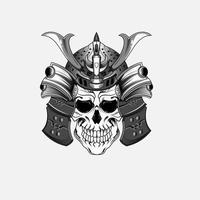 Samurai warrior skull tattoo or Japanese mask and Japan ninja. Japanese samurai warrior skull head with ronin armor sword, kamikaze army shogun demon. vector