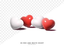 3d corazón rojo y blanco. símbolo enamorado. ilustración vectorial vector