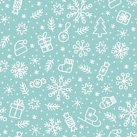 Winter holiday doodle white and pastel blue seamless pattern vector