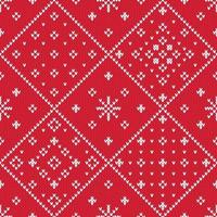 Knitted winter red and white patchwork pattern vector